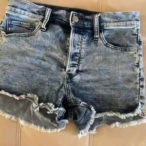 Express Shortie High Rise Denim Blue Frayed Women's Shorts